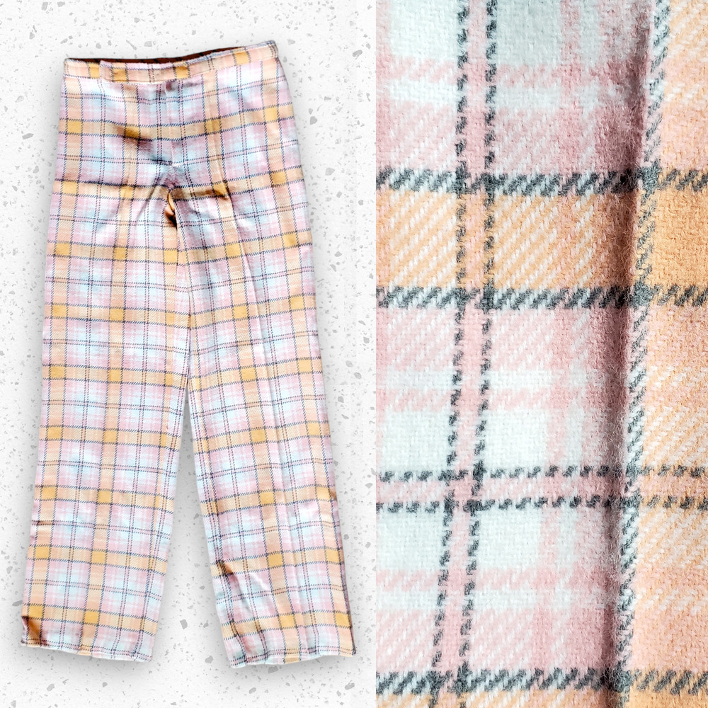 VTG 60s Pastel Pink and Gray Plaid Trouser Cotton Blend Knit Sz 30 x 31